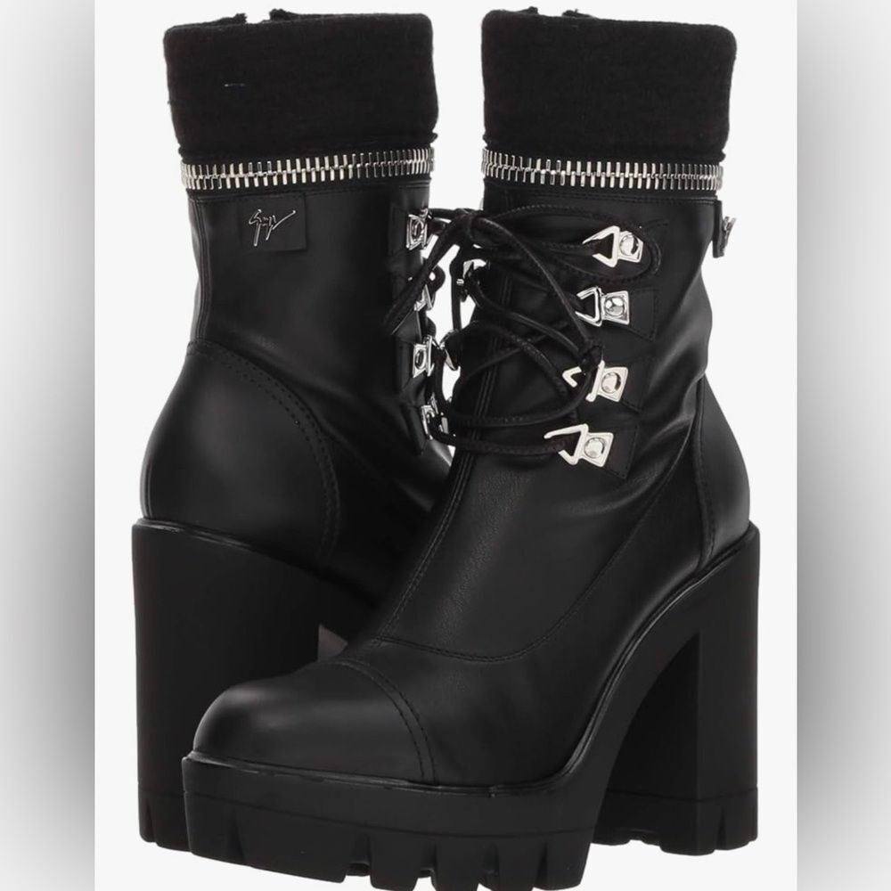 Giuseppe Zanotti Black Leather Combat Boots Women's EU 39 US 8.5 Italy